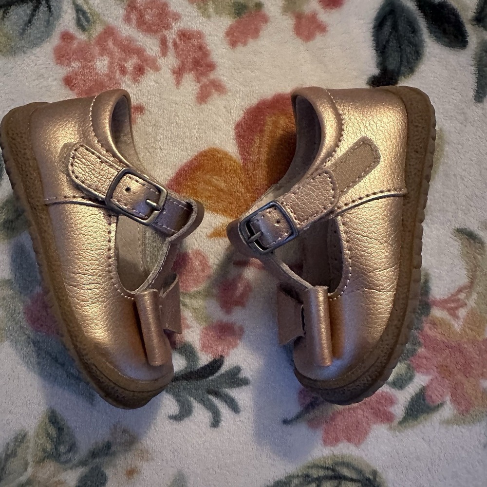 L'Amour Emma T-strap Rose Gold Bow Shoes Toddler Girl